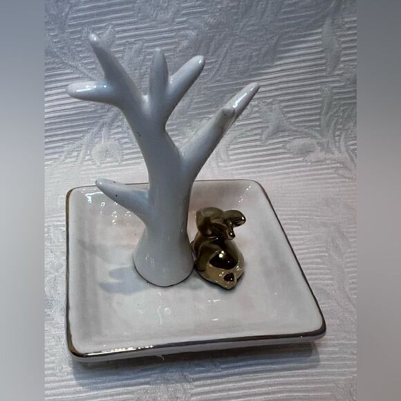 Sagebrook Home White Ceramic Jewelry Tray Decorative Plate Tree Bunny Gift - Picture 2 of 9